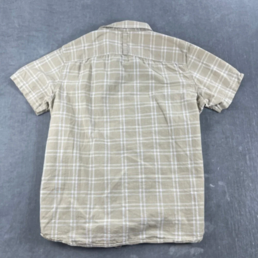 The North Face Mens Large Tan Plaid Short Sleeve Button Down Shirt Casual